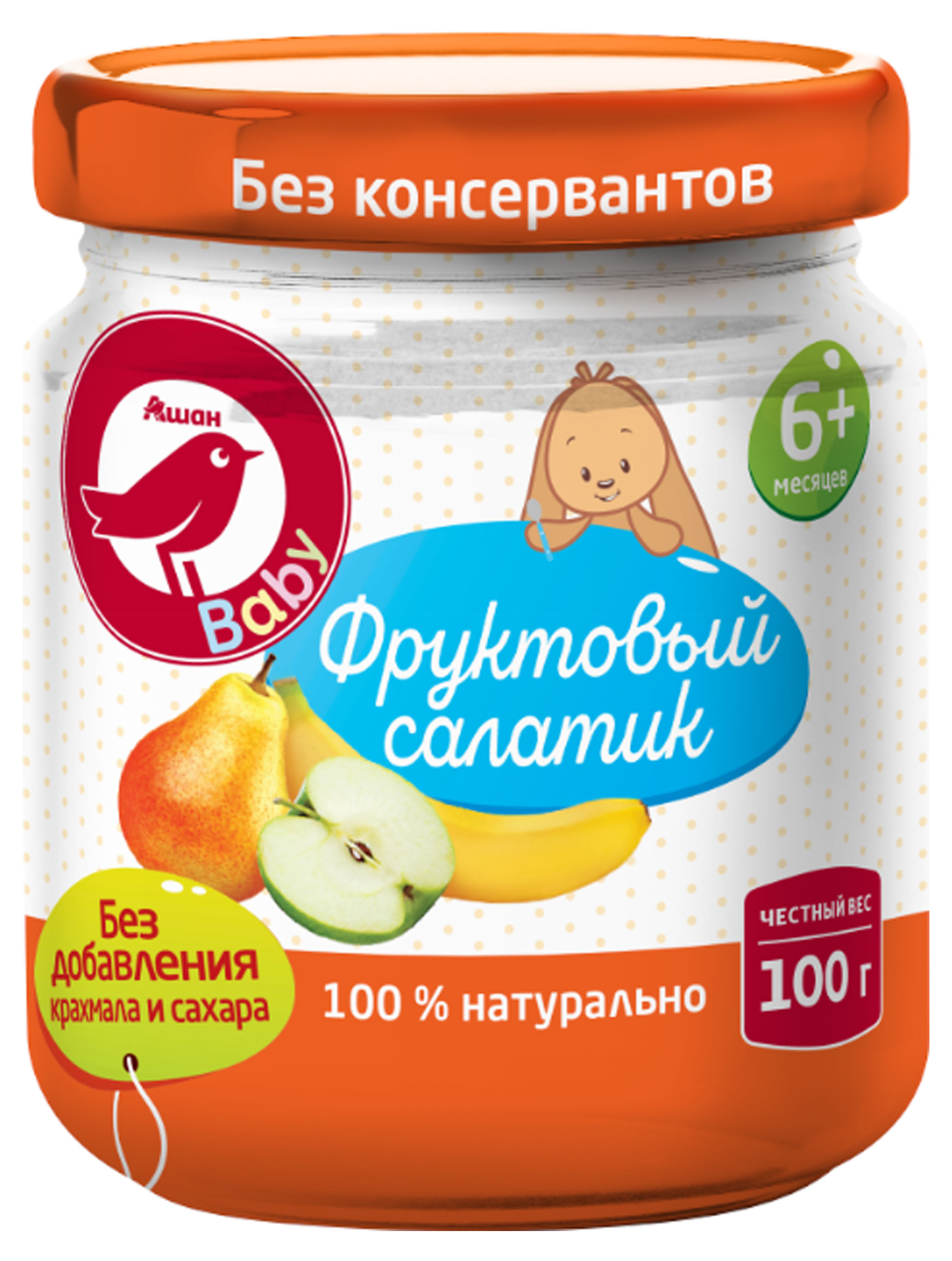

Пюре АШАН Красная птица фруктовый салатик с 6 мес., 100 г