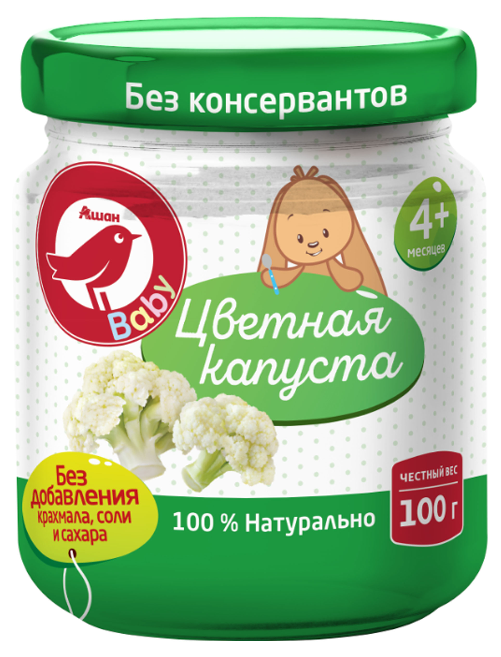 

Пюре АШАН Красная птица цветная капуста с 4 мес., 100 г