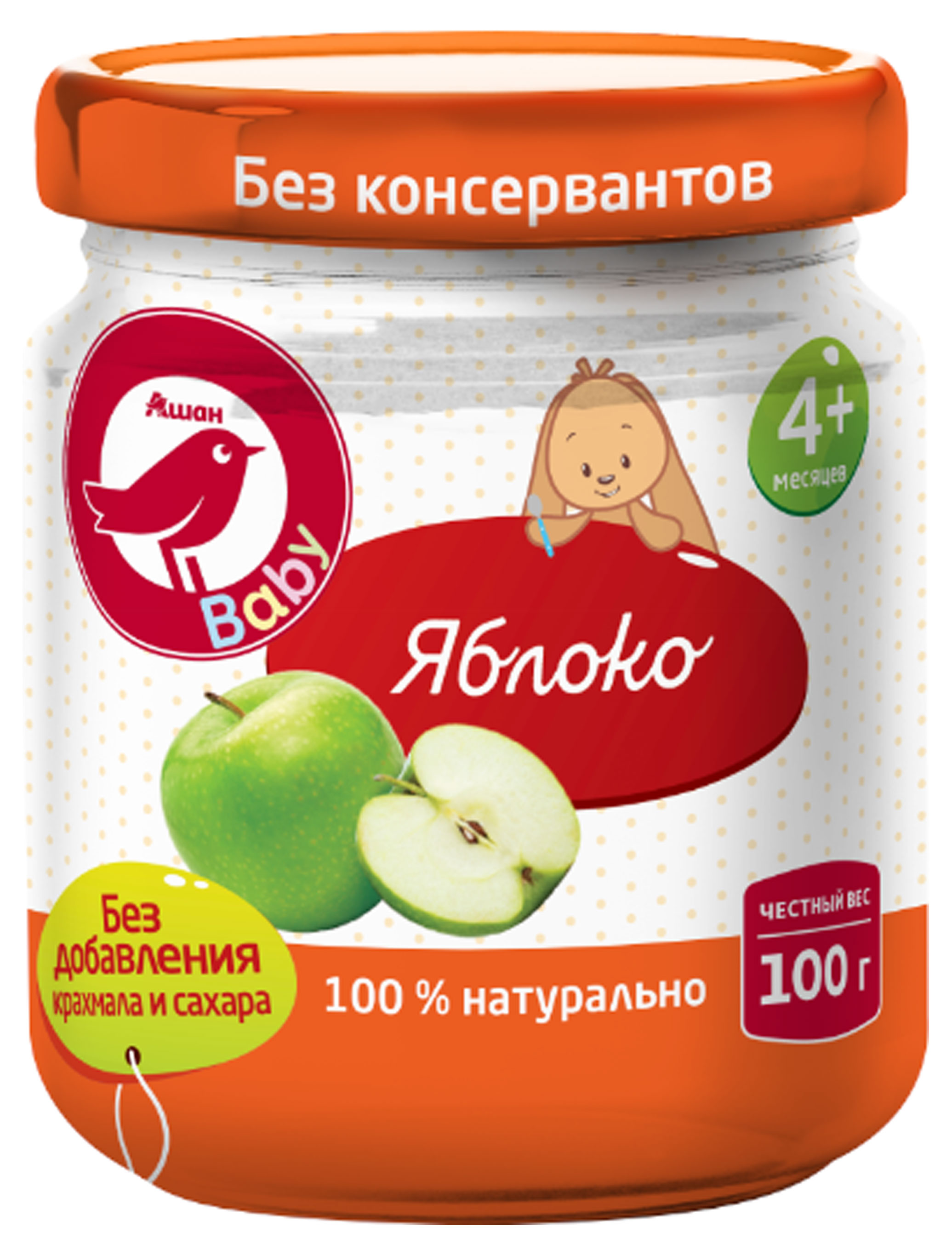 

Пюре АШАН Красная птица яблоко с 4 мес., 100 г