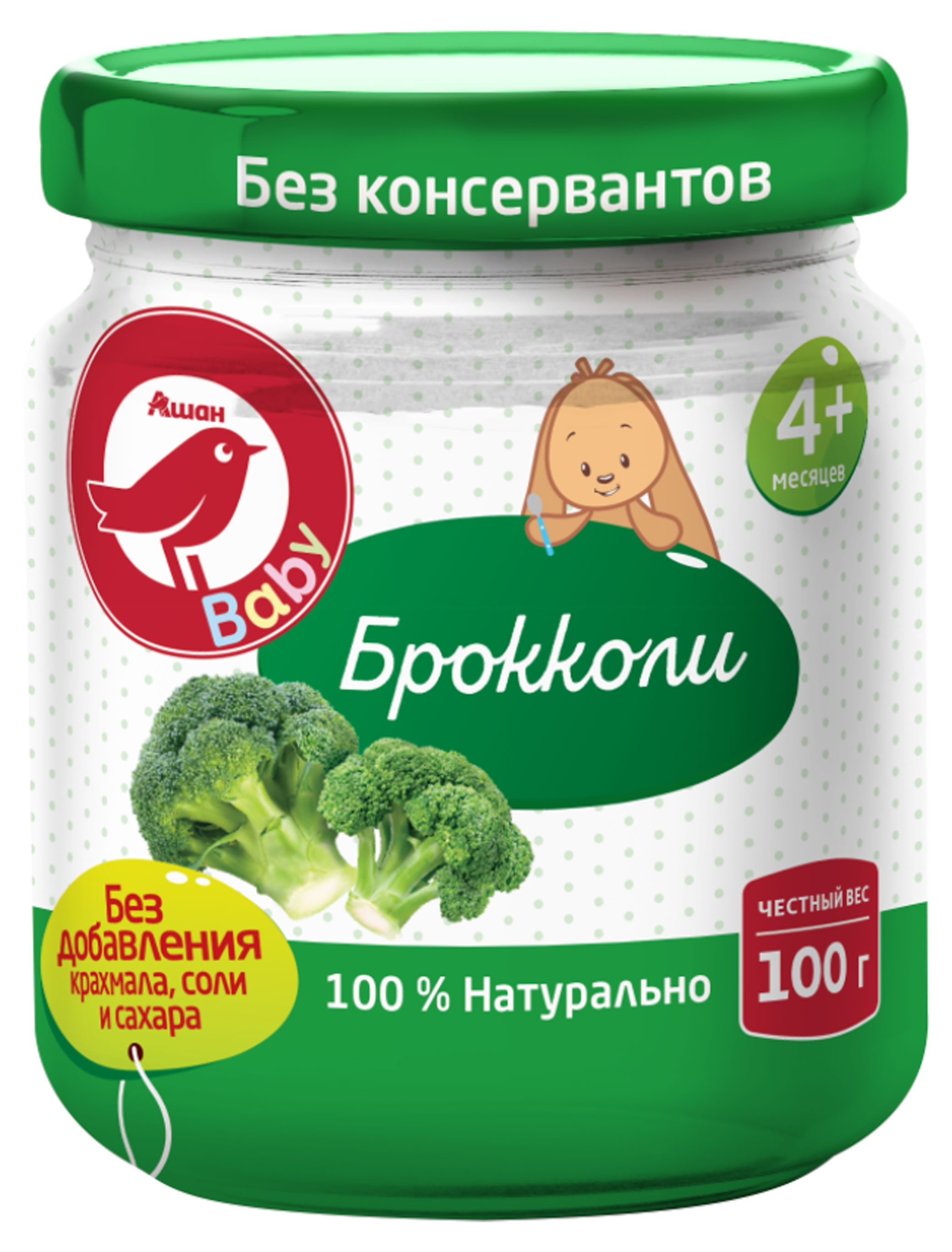 

Пюре АШАН Красная птица брокколи с 4 мес., 100 г