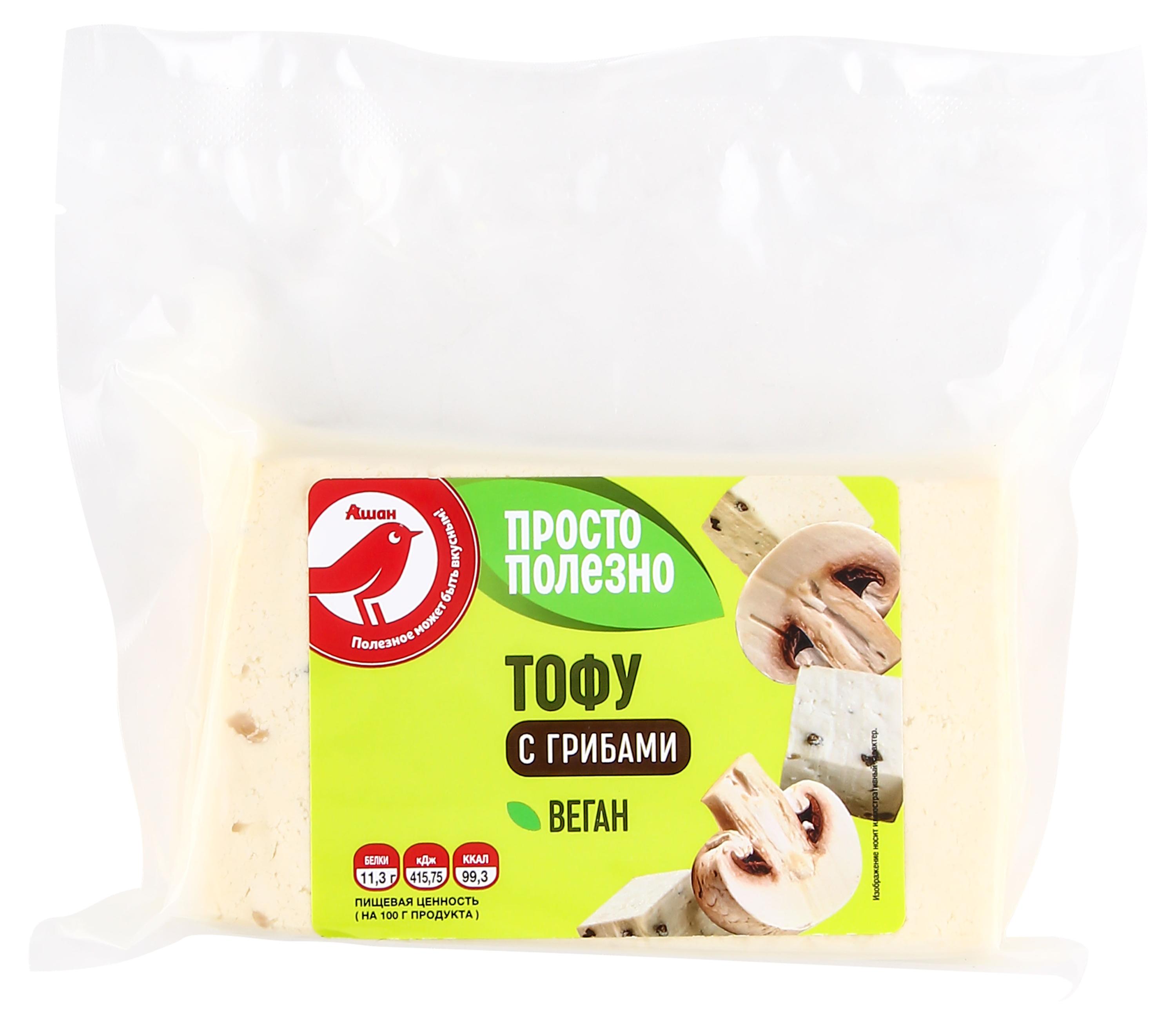 Изображение товара Сыр растительный Тофу с грибами АШАН Красная птица Vegan кусок БЗМЖ, 250 г