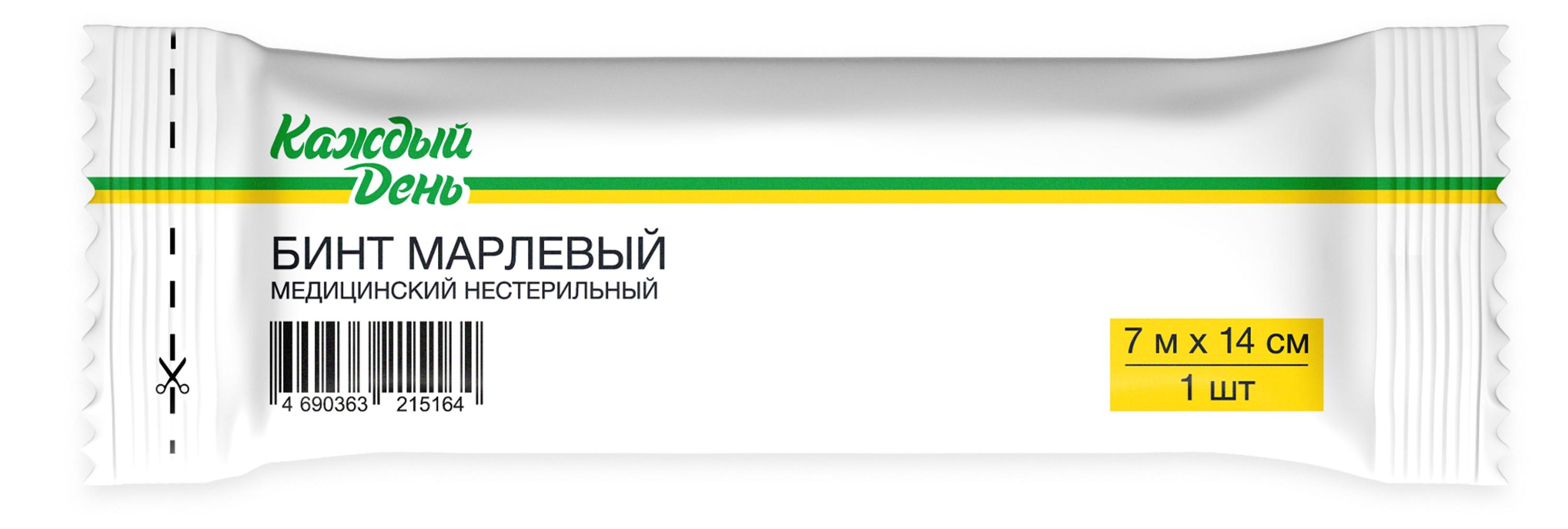 

Бинт марлевый Каждый день нестерильный медицинский, 7 м х 14 см