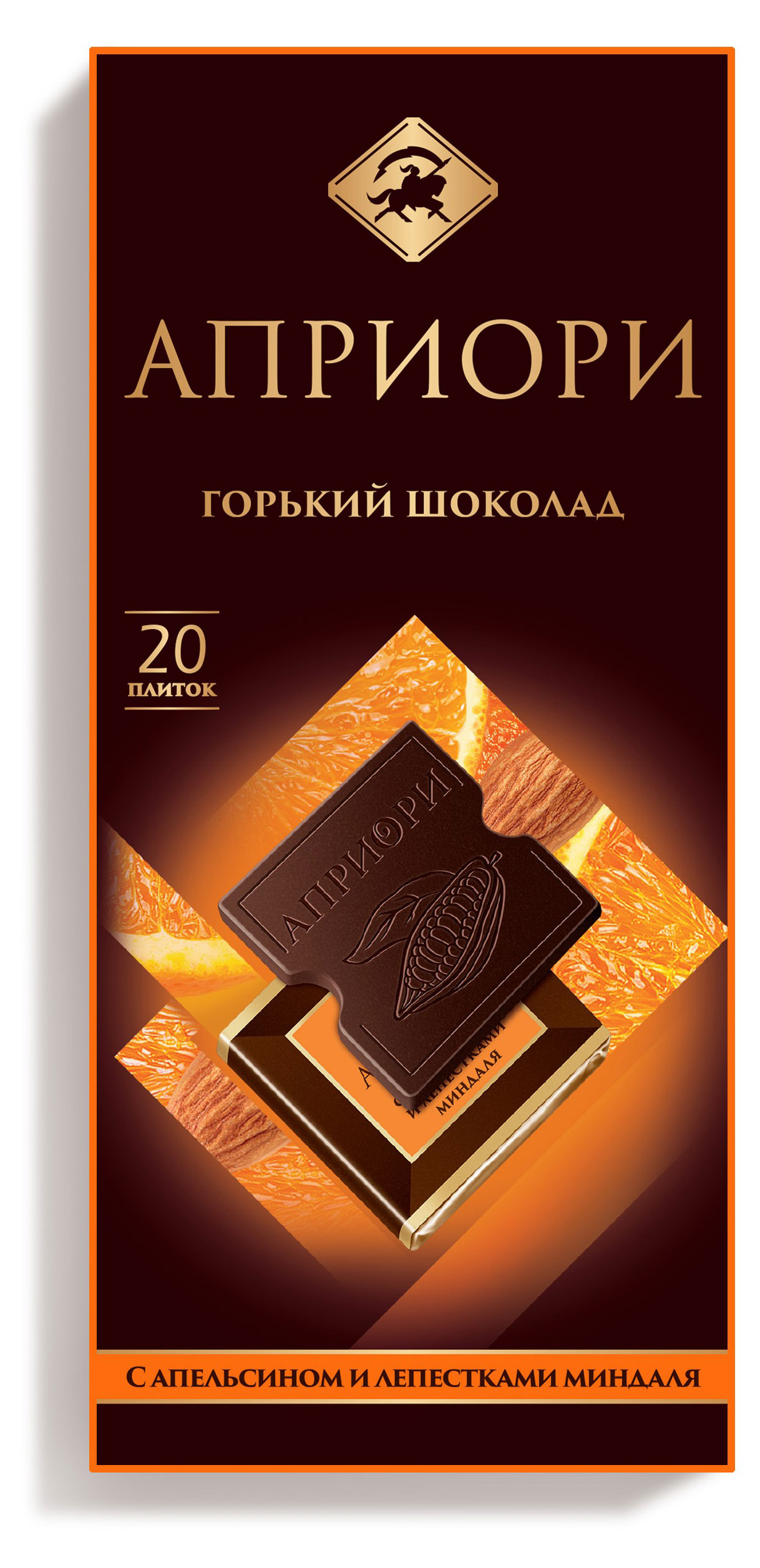 

Шоколад горький АПРИОРИ с апельсином и лепестками миндаля, 100 г