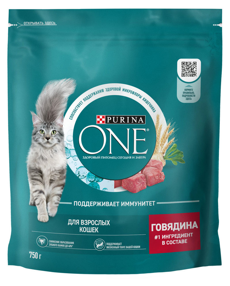 

Сухой корм для кошек Purina ONE с говядиной, 750 г