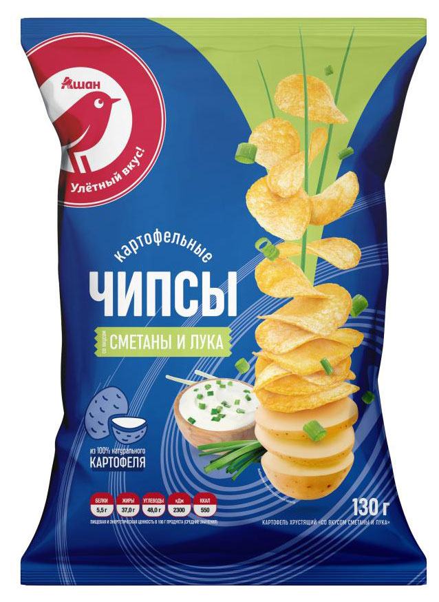 

Чипсы АШАН Красная птица со вкусом сметаны и лука, 130 г
