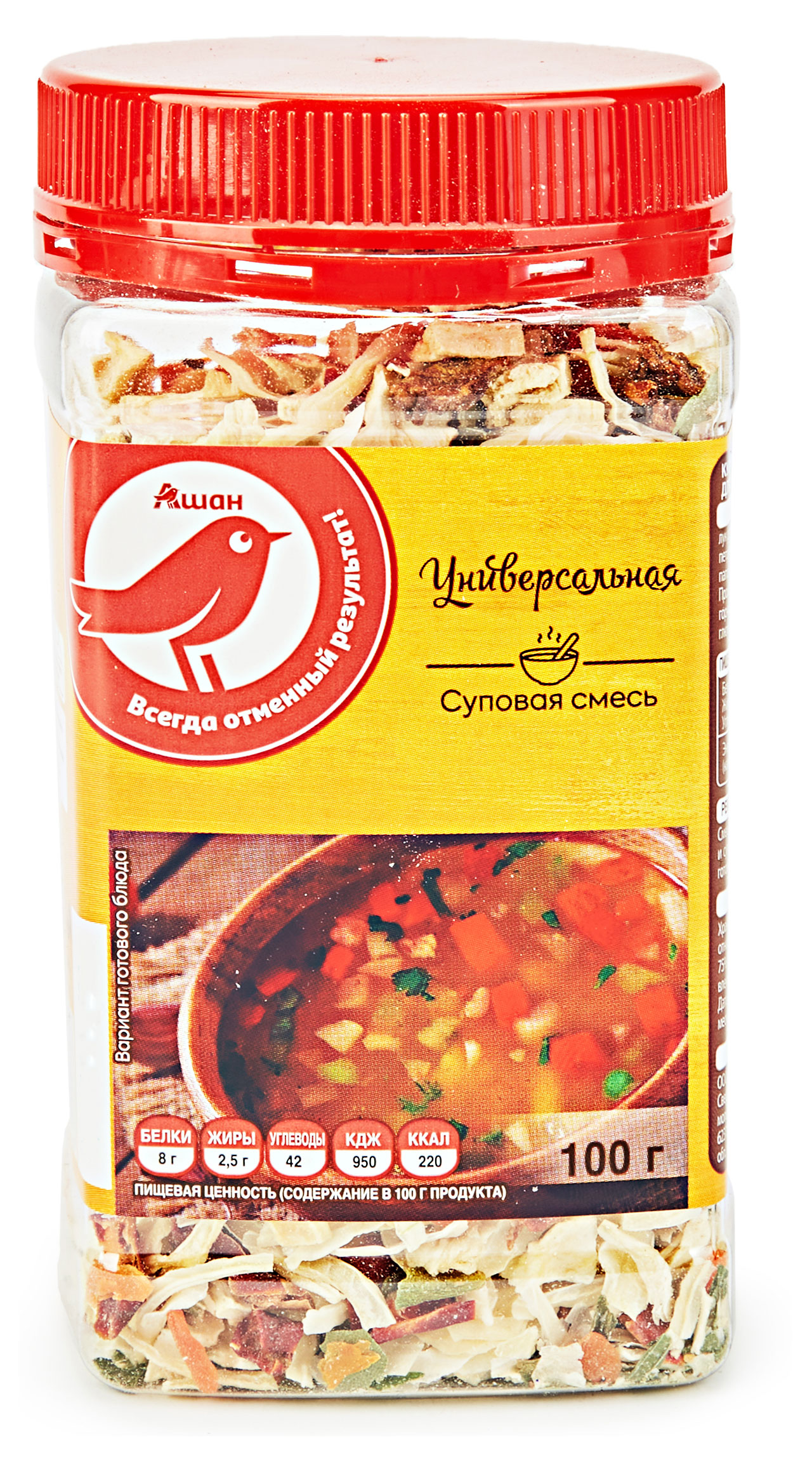 

Суповая смесь АШАН Красная птица Универсальная, 100 г