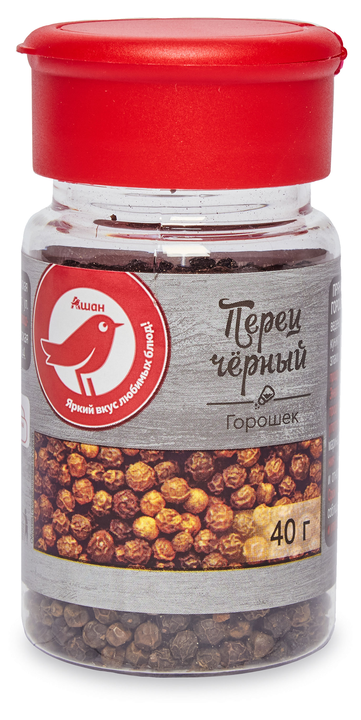 

Перец черный АШАН Красная птица горошек, 40 г