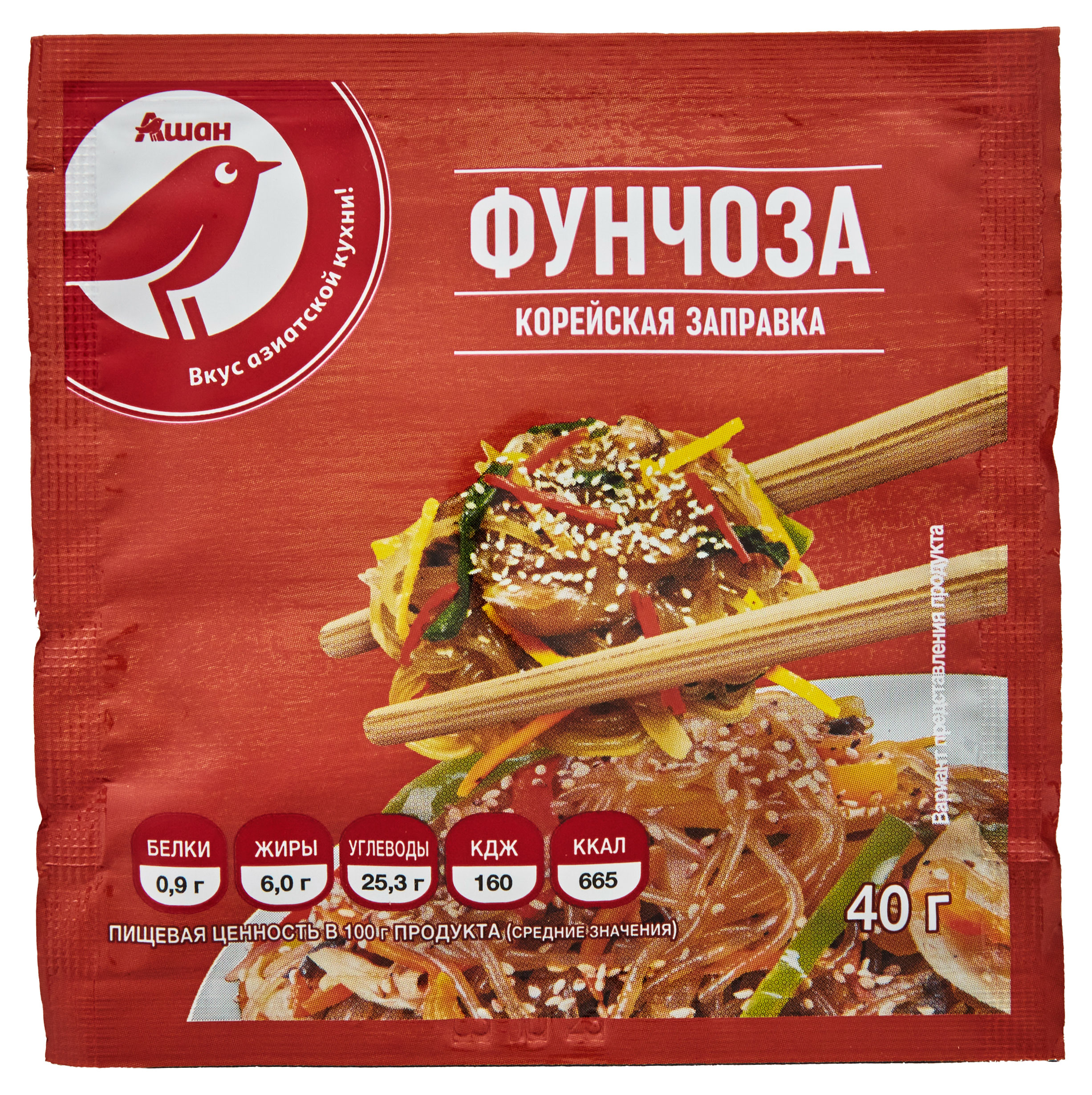 

Заправка корейская АШАН Красная птица для фунчозы, 40 г