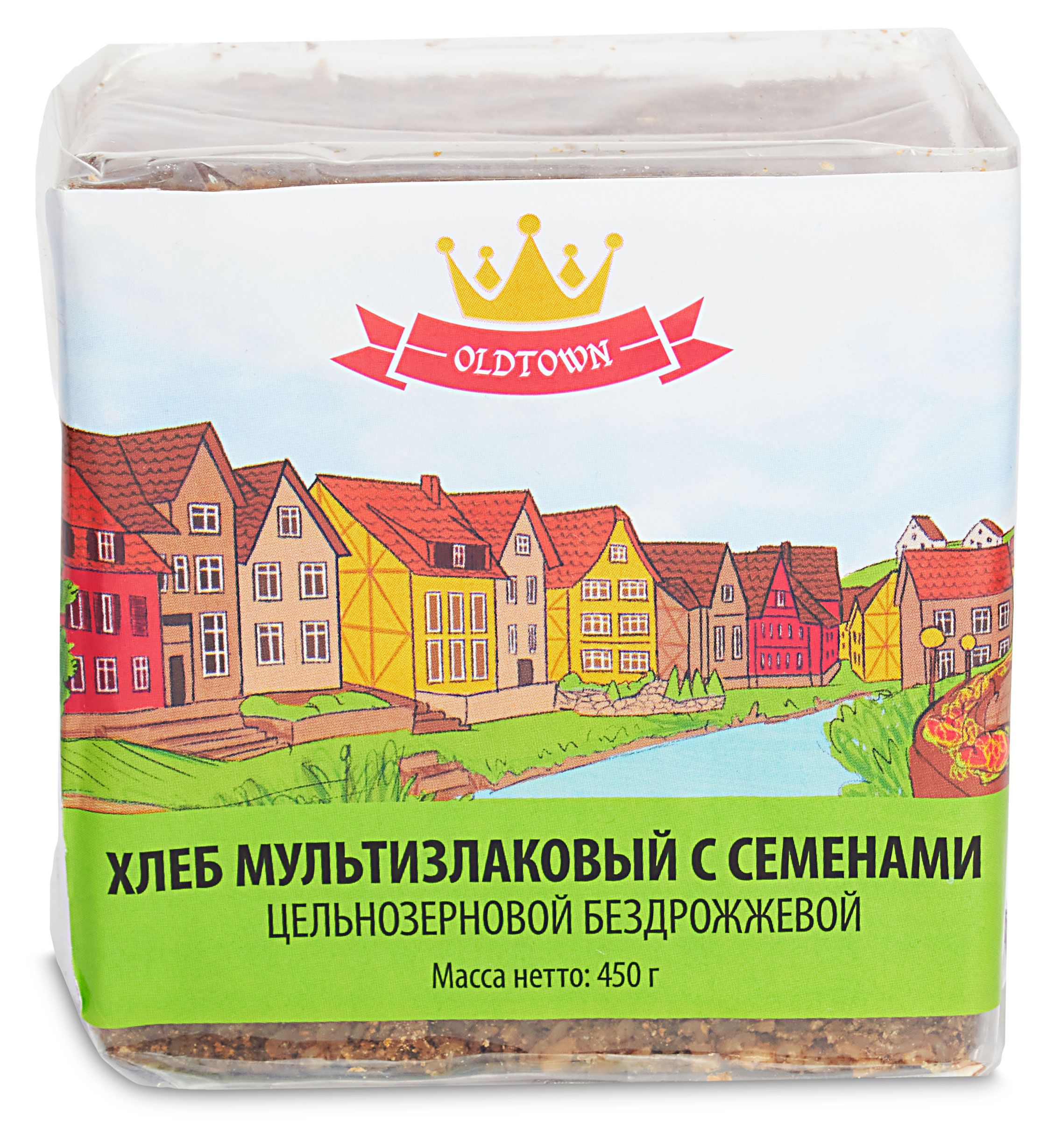 

Хлеб мультизлаковый Old Town цельнозерновой с семенами бездрожжевой нарезка, 450 г