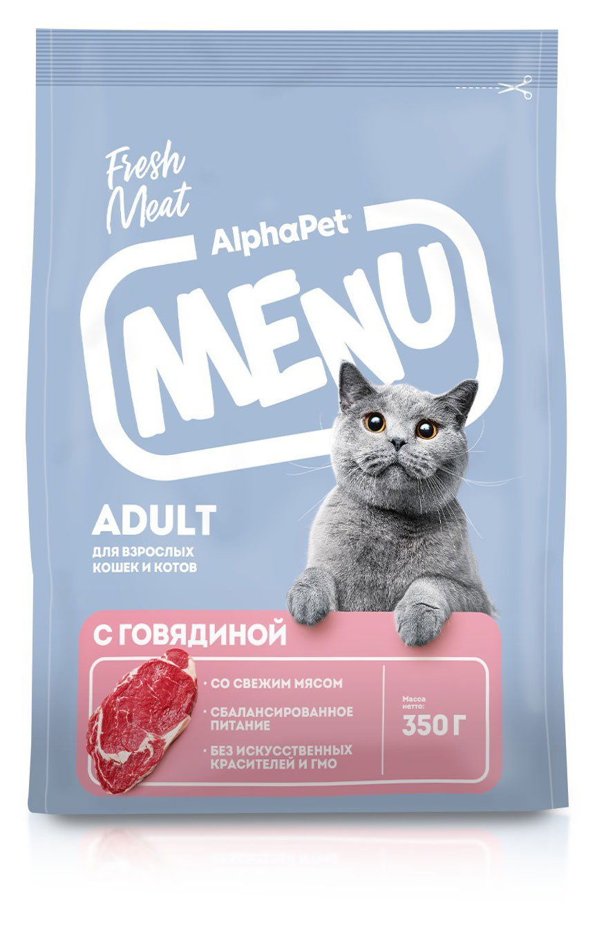 

Сухой корм для кошек AlphaPet Menu с говядиной, 350 г