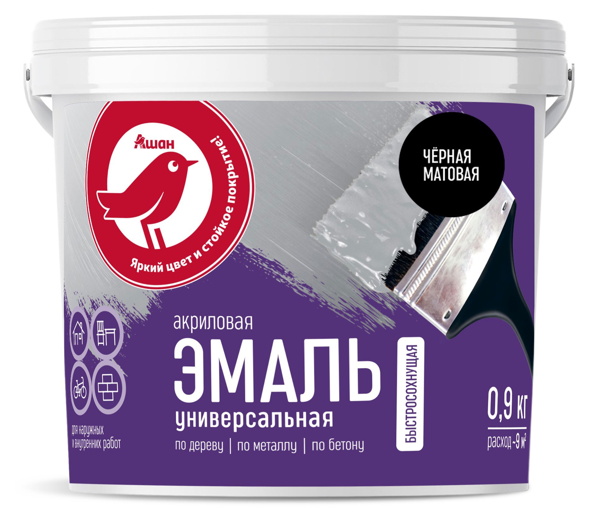 

Эмаль универсальная АШАН Красная птица черная матовая, 900 г
