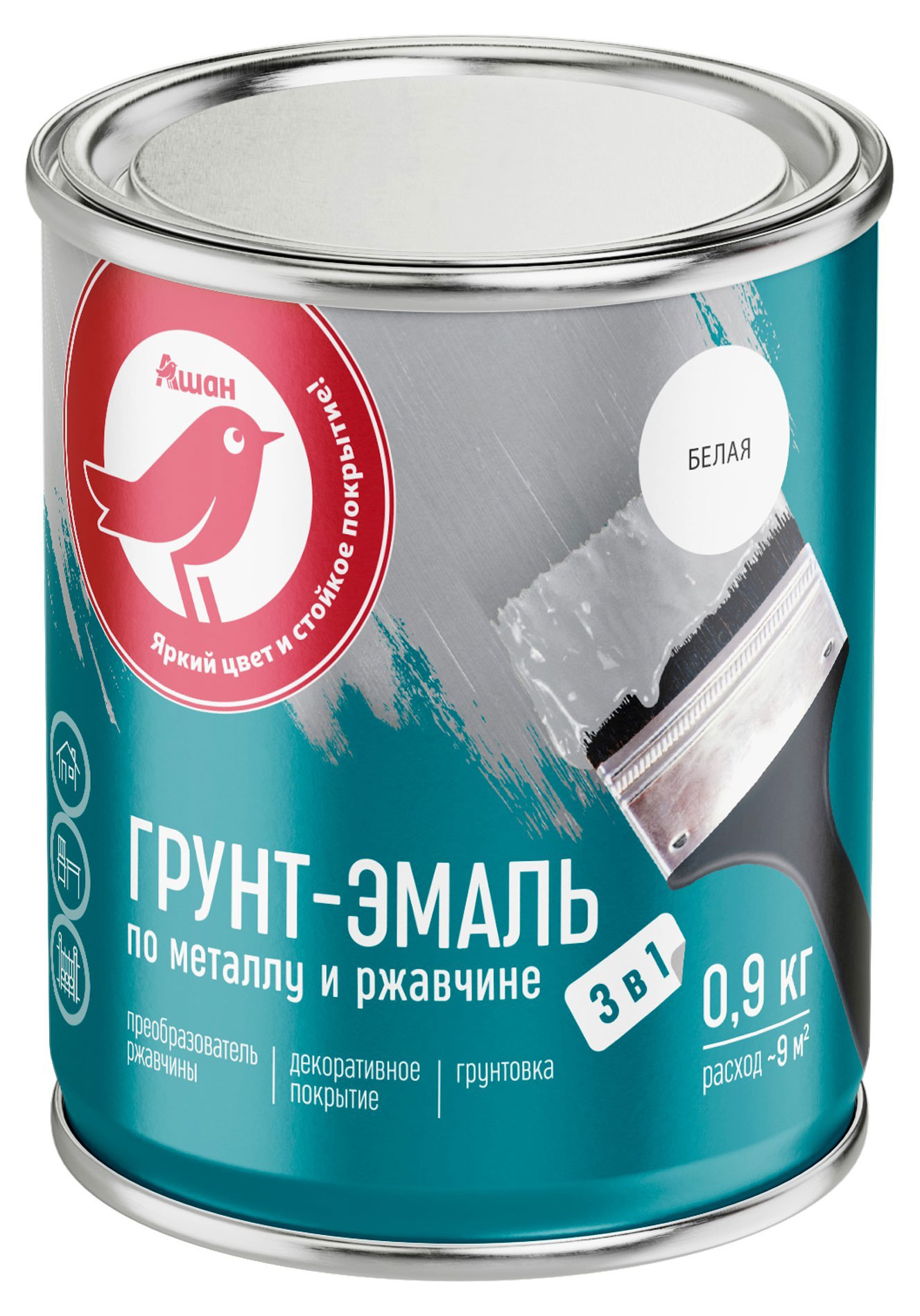 

Грунт-эмаль АШАН Красная птица 3 в 1 белая, 900 г