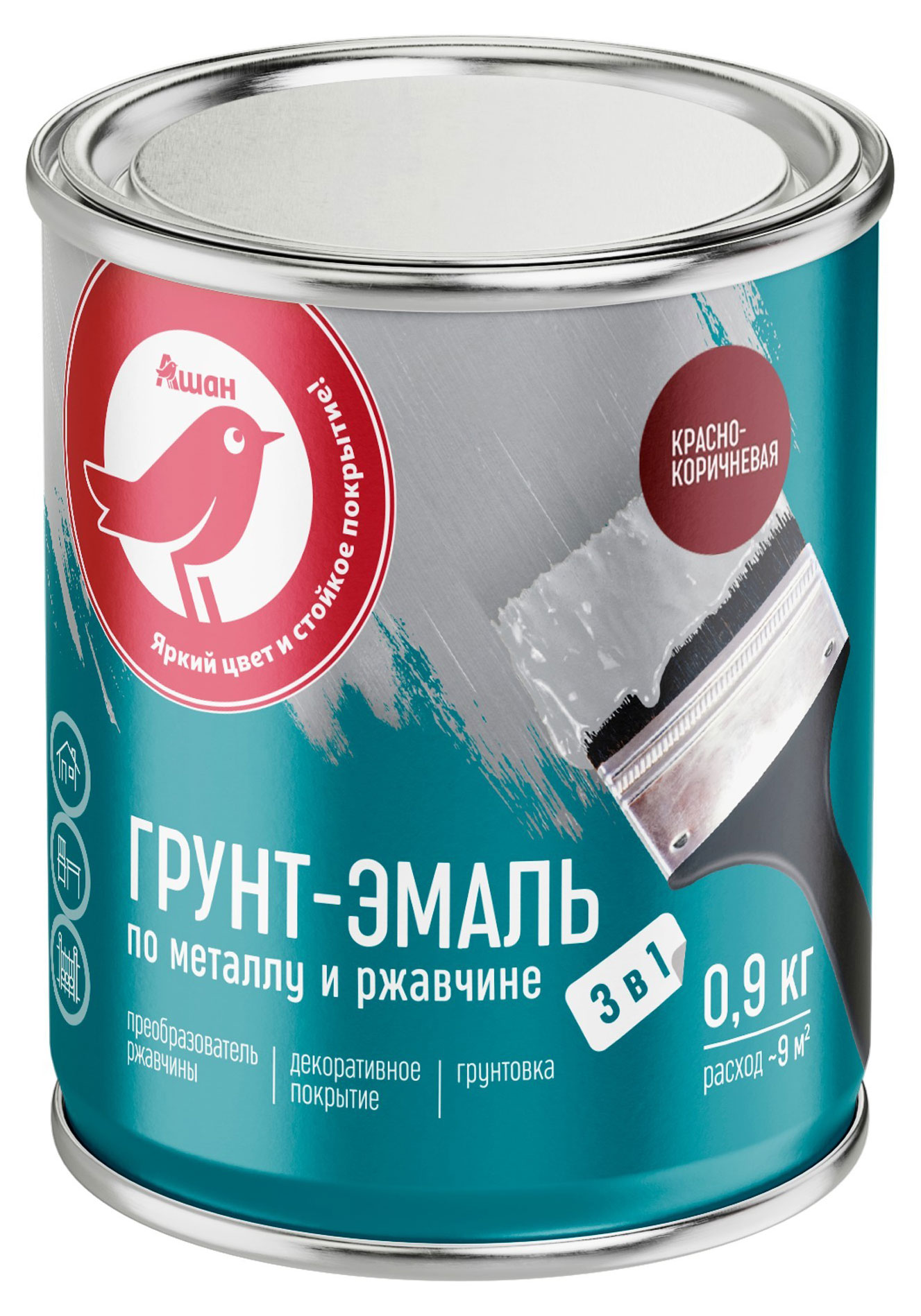 

Грунт-эмаль АШАН Красная птица 3 в 1 красно-коричневая, 900 г