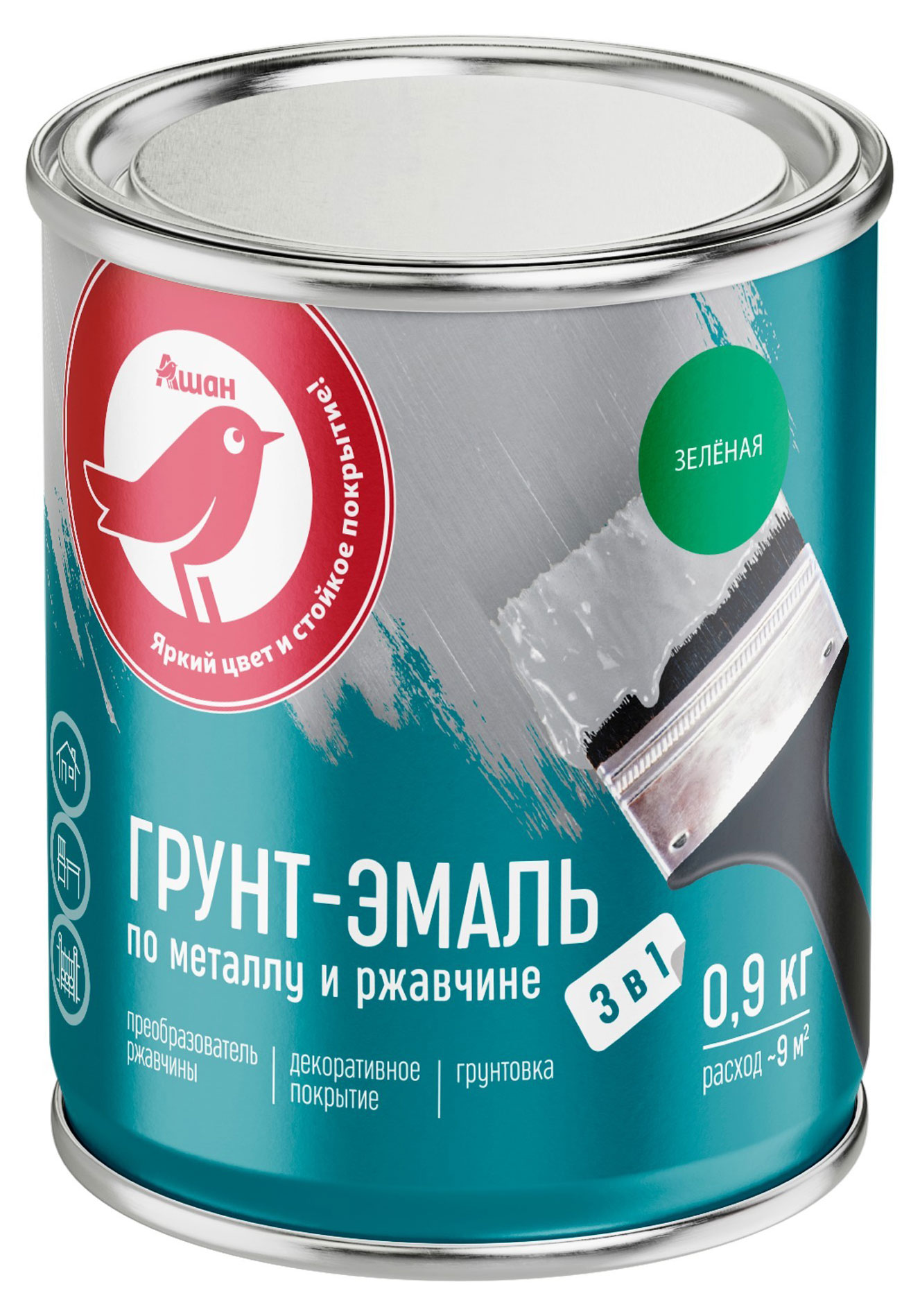 

Грунт-эмаль АШАН Красная птица 3 в 1 зеленая, 900 г