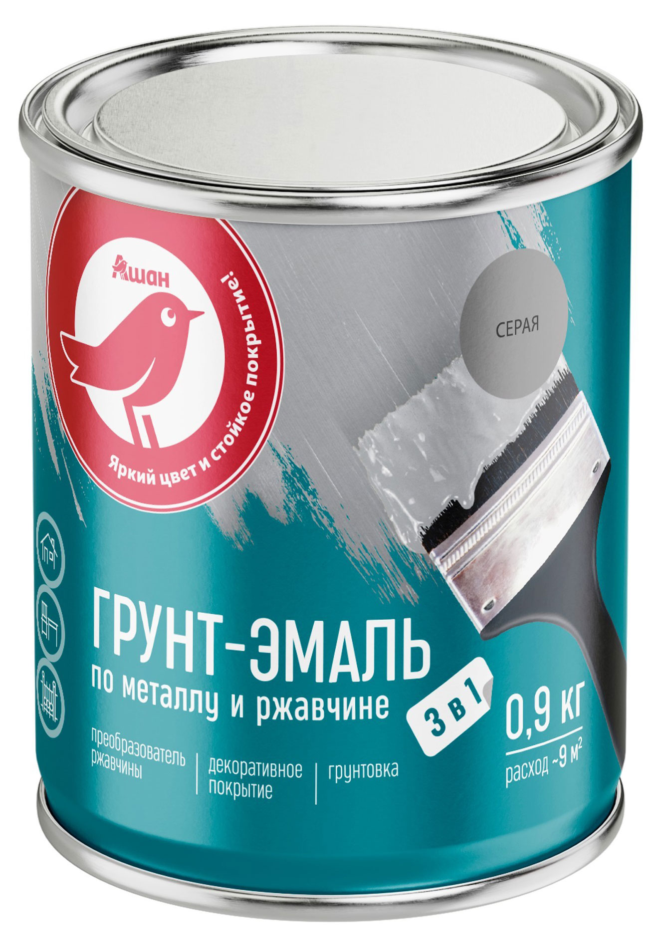 

Грунт-эмаль АШАН Красная птица 3 в 1 серая, 900 г