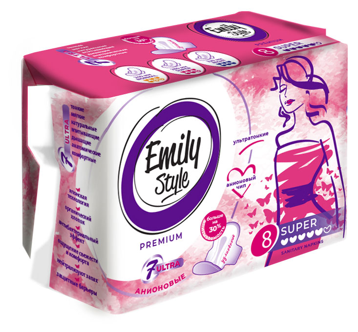 

Прокладки гигиенически Emily Style premium super ультратонкие удлиненные, 8 шт