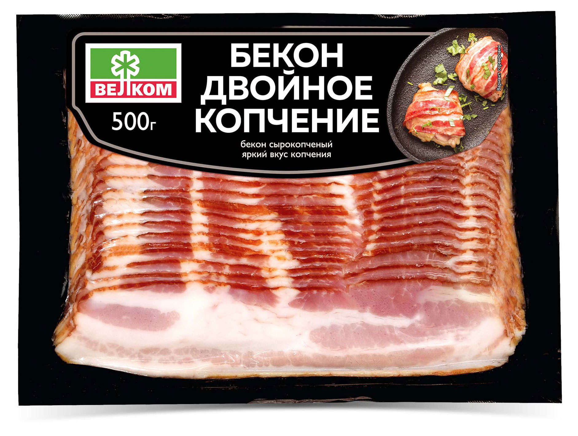 Изображение товара Бекон сырокопченый «Велком» двойного копчения нарезка 500 г