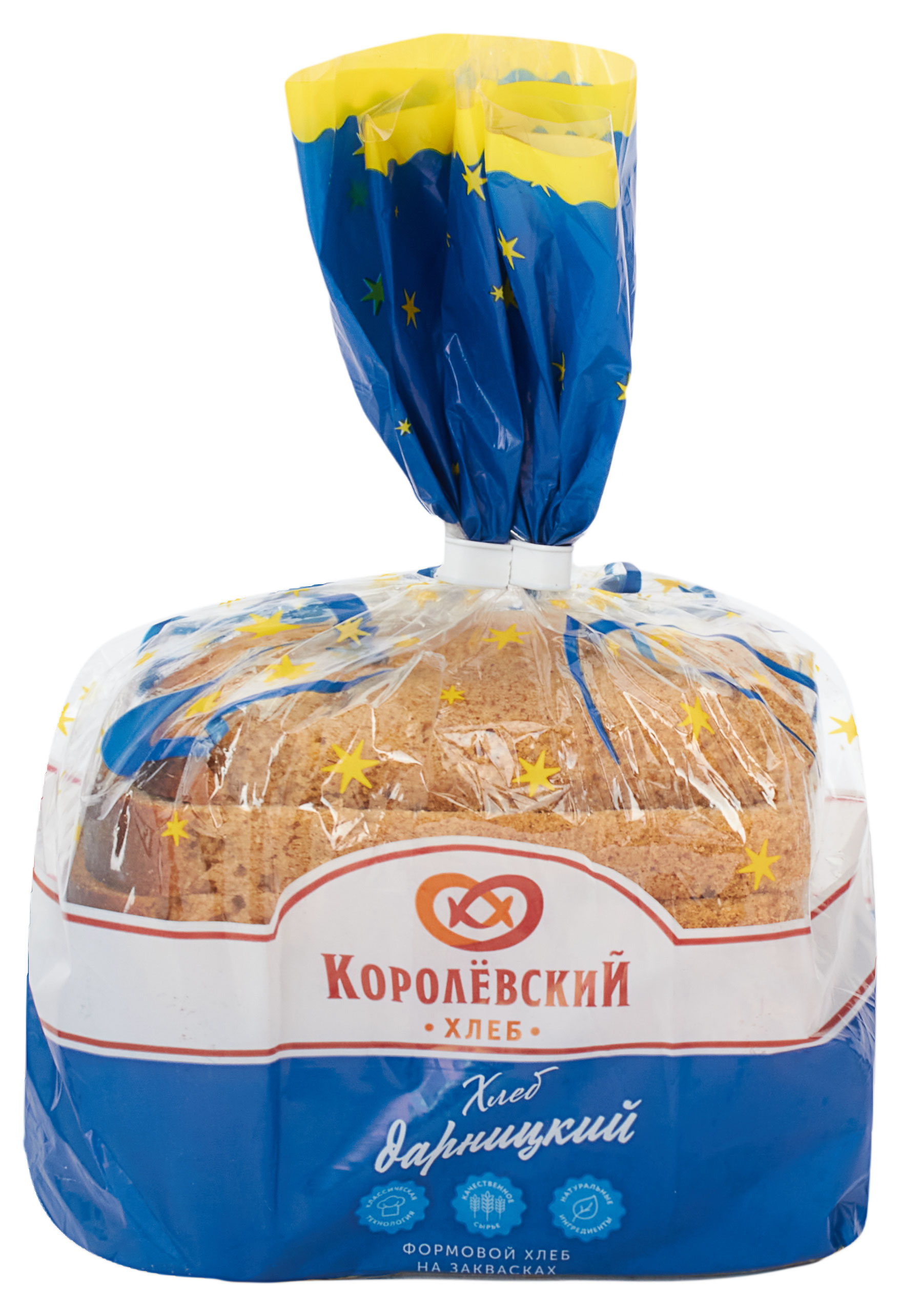 

Хлеб ржано-пшеничный Королевский хлеб Дарницкий формовой на заквасках без сахара нарезка, 300 г
