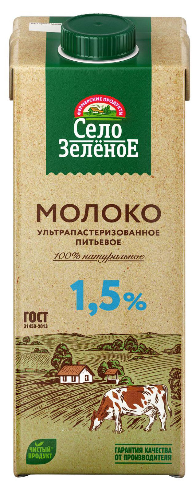 

Молоко Село зеленое ультрапастеризованное 1,5% БЗМЖ, 950 мл