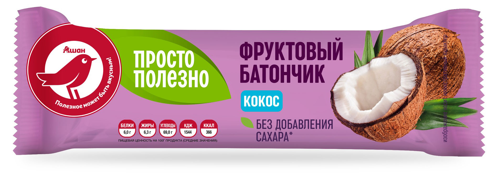 

Батончик фруктовый АШАН Красная птица с кокосом, 30 г