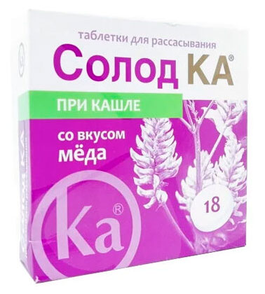 

Таблетки для рассасывания Солод Ка при кашле со вкусом меда, 3 г х 18 шт
