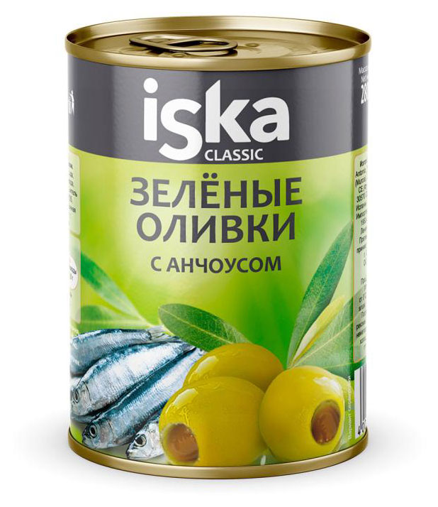 

Оливки зеленые iska с анчоусом, 300 мл