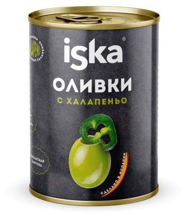 Изображение товара Оливки зеленые iska с халапеньо, 300 мл