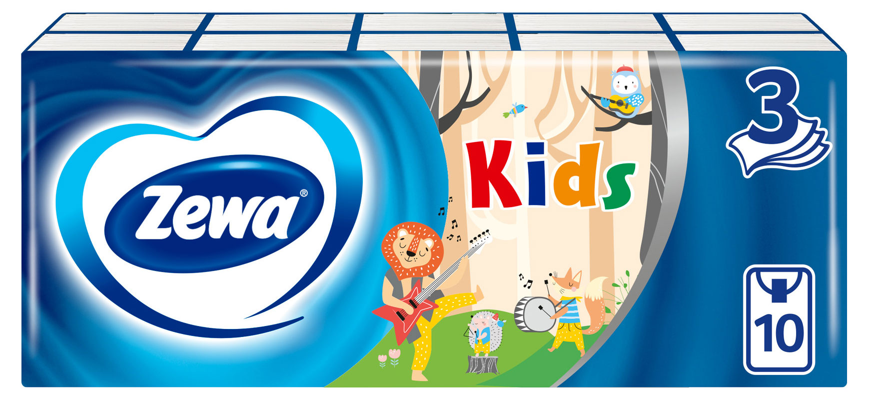

Платочки бумажные носовые Zewa Kids 3 слоя, 10 шт