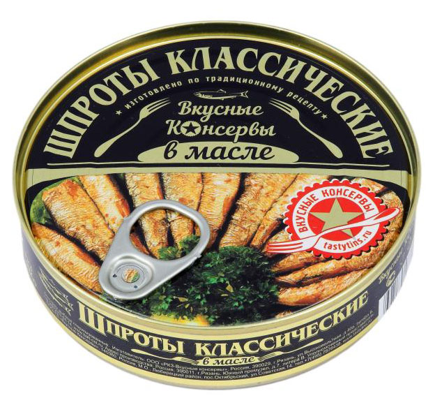 

Шпроты копченые Вкусные консервы в масле, 160 г