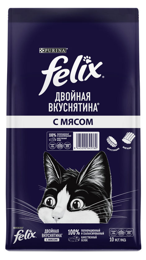 

Сухой корм для кошек Felix Двойное удовольствие с мясом, 10 кг