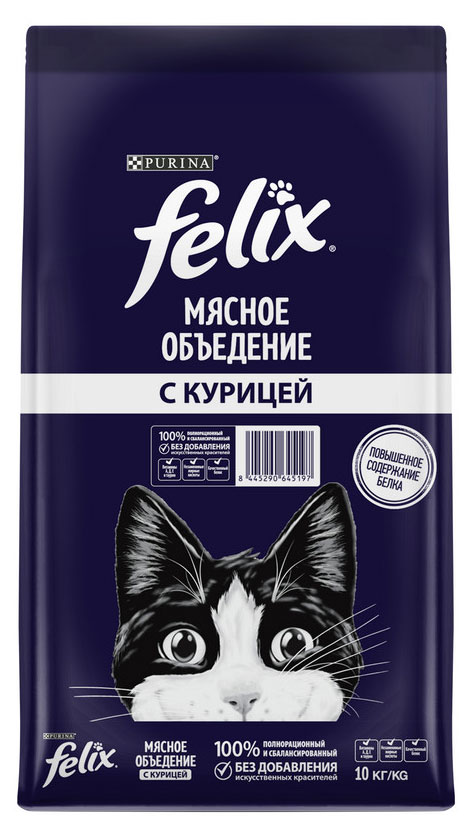 

Сухой корм для кошек Felix Мясное объедение с курицей, 10 кг