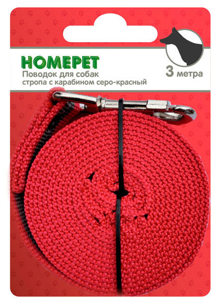 

Поводок для собак HOMEPET стропа с карабином серо-красный, 25 мм х 3 м