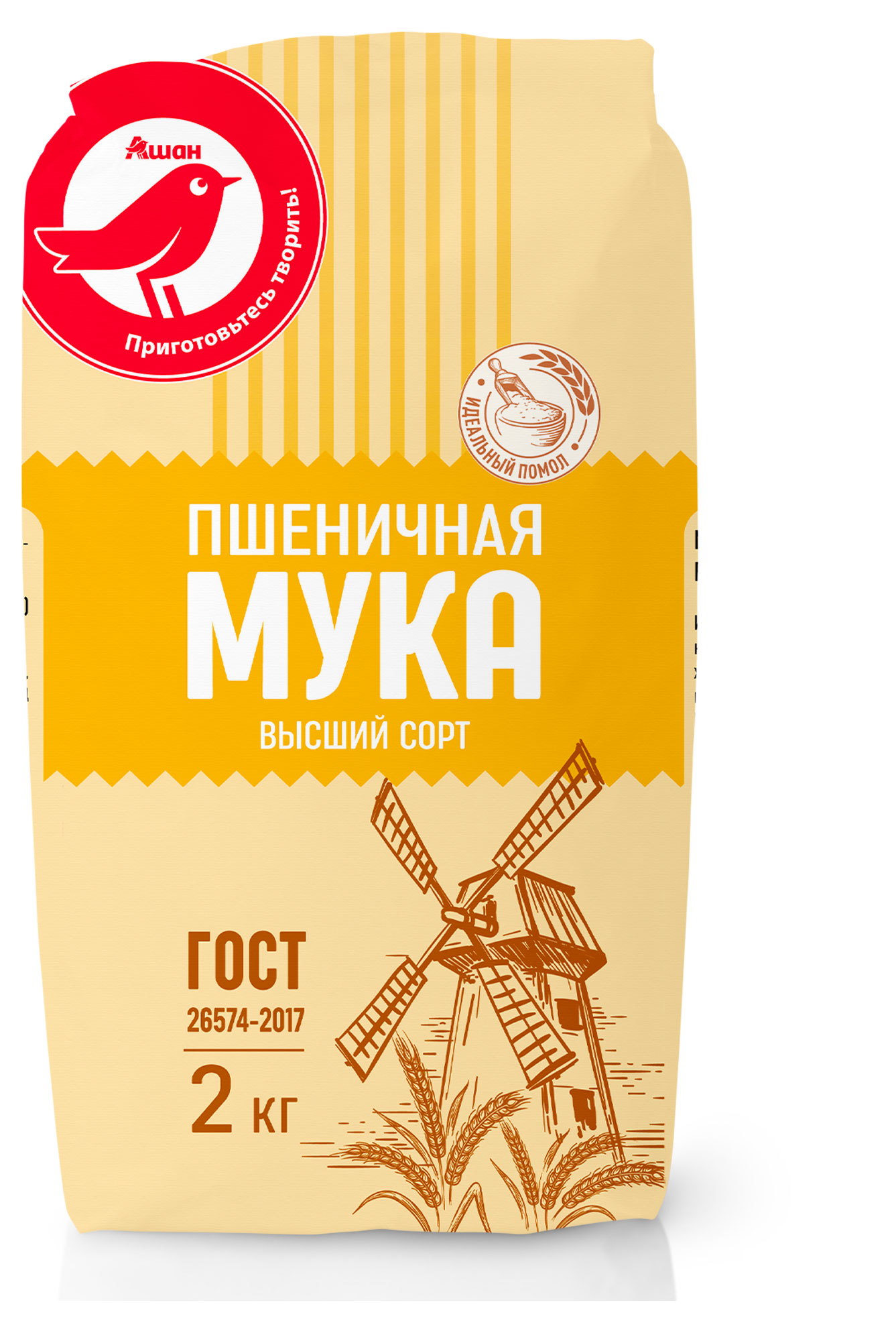 

Мука пшеничная АШАН Красная птица высшего сорта, 2 кг