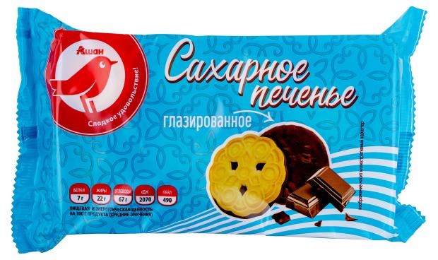 Изображение товара Печенье АШАН Красная птица сахарное частично глазированное, 380 г
