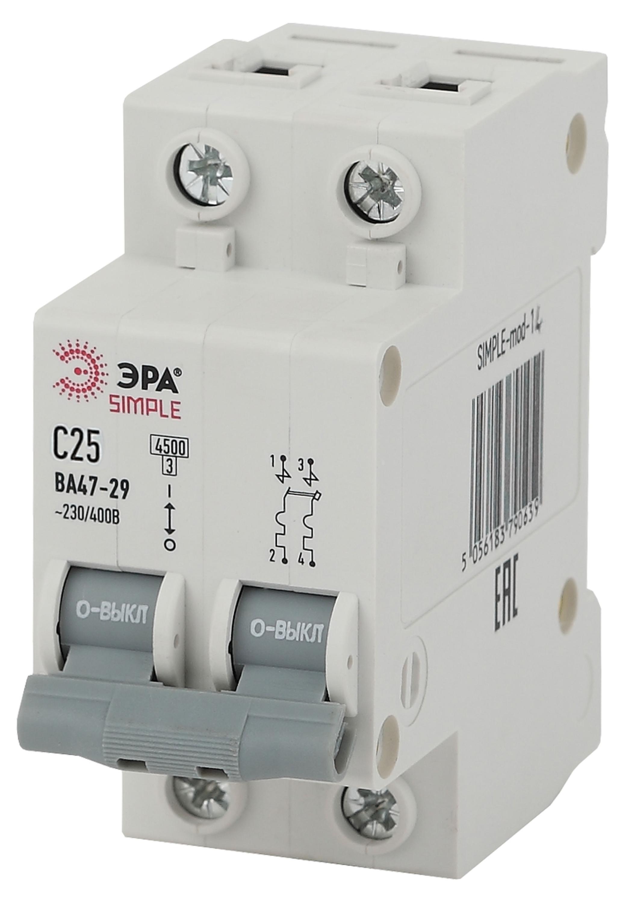 

Выключатель автоматический ЭРА 2P 25А (C) 4,5КА