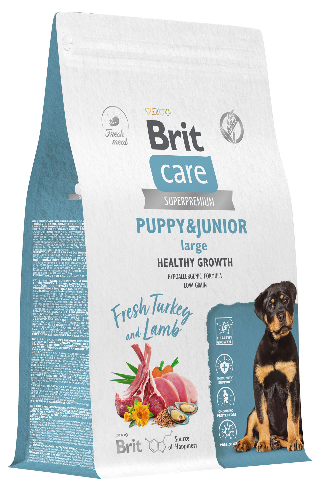 

Корм сухой для щенков и молодых собак Brit Care Dog Puppy&Junior Healthy Growth индейка ягненок, 3 кг