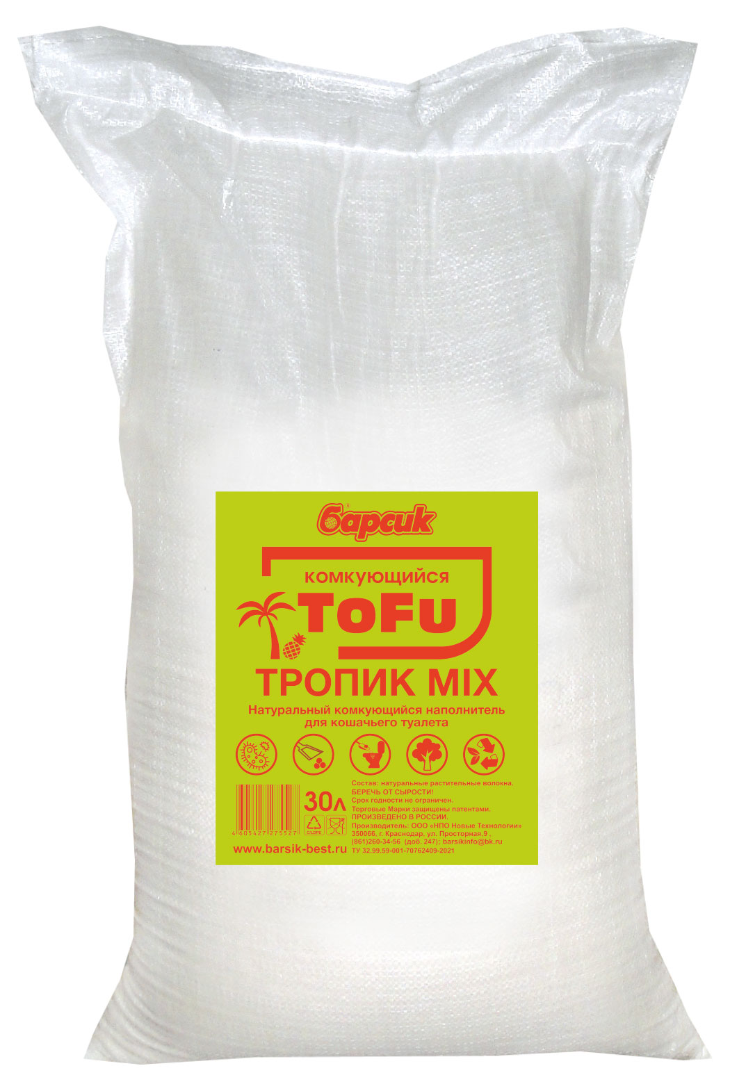 

Наполнитель для кошачьего туалета Барсик Tofu Тропик MIX, 30 л