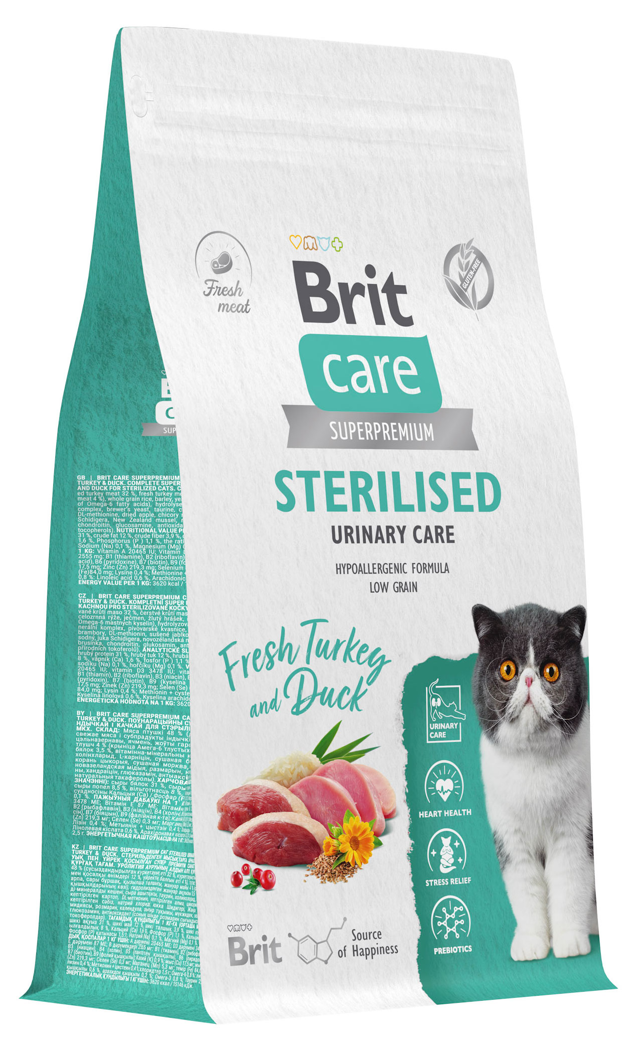

Корм сухой для стерилизованных кошек Brit Care Cat Sterilised Urinary Care индейка утка, 1,5 кг