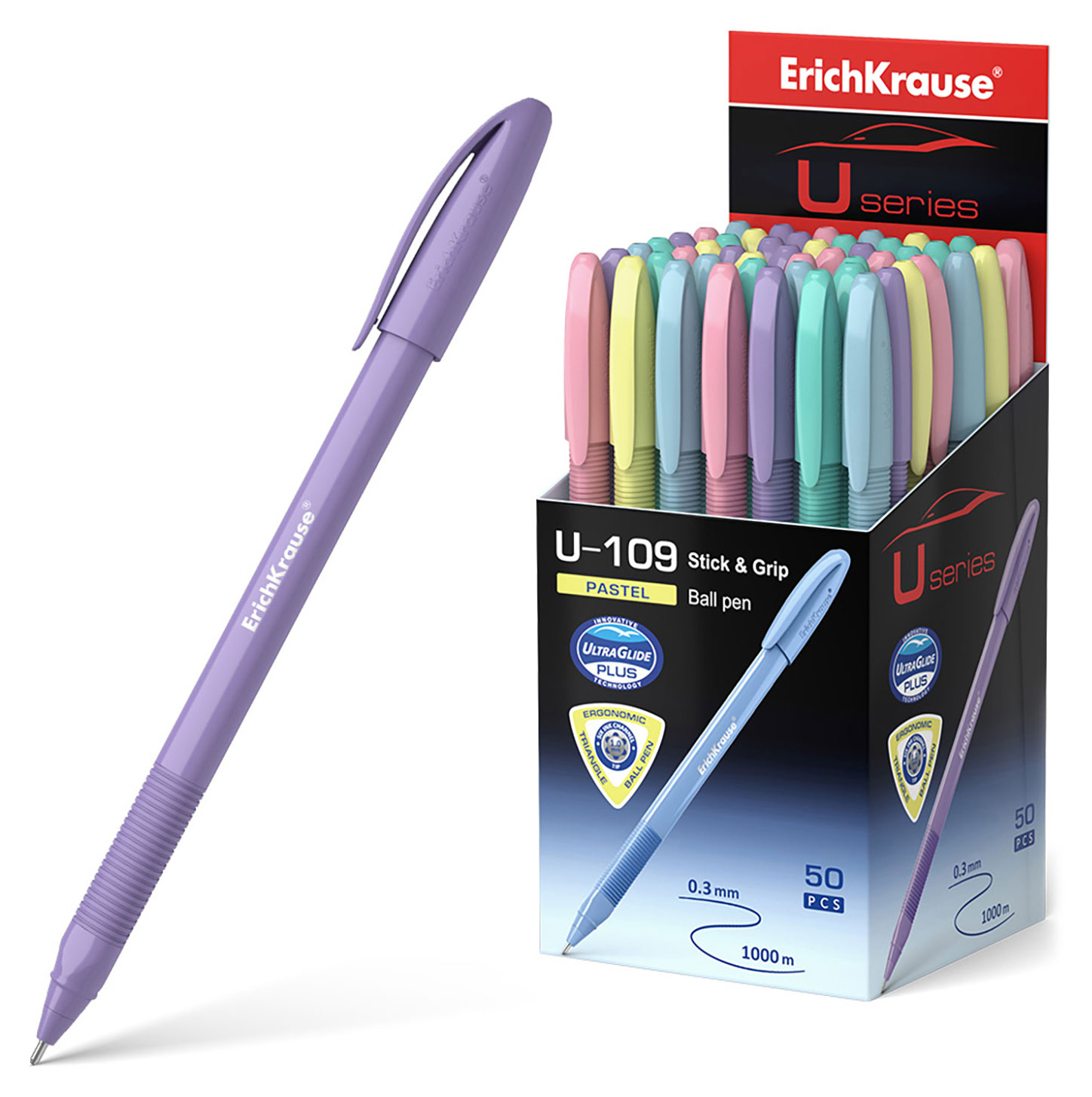 

Ручка шариковая ErichKrause Stick&Grip Pastel 1.0 мм синяя, 1 шт