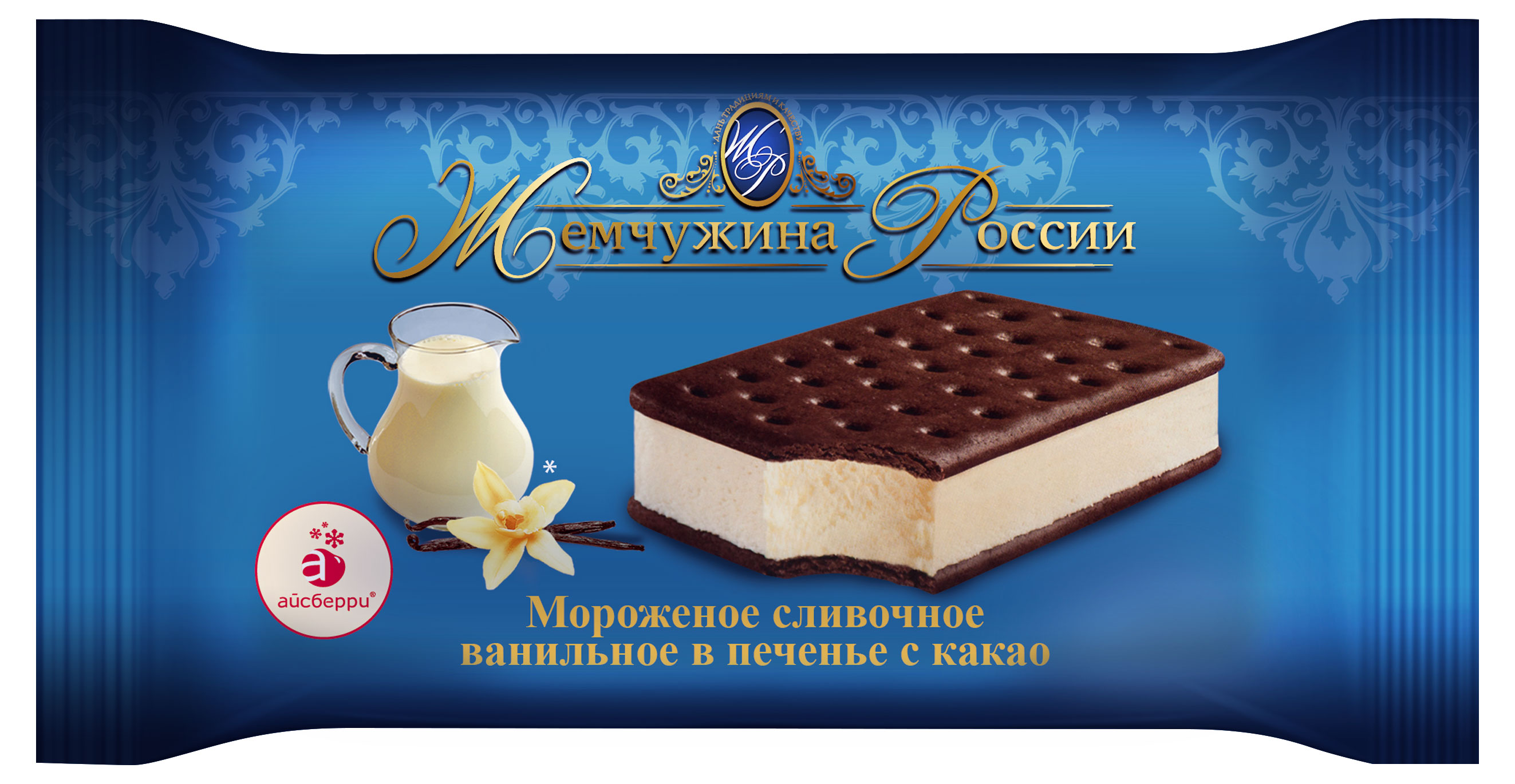 

Мороженое сливочное Жемчужина России ванильное в печенье с какао 10% БЗМЖ, 80 г