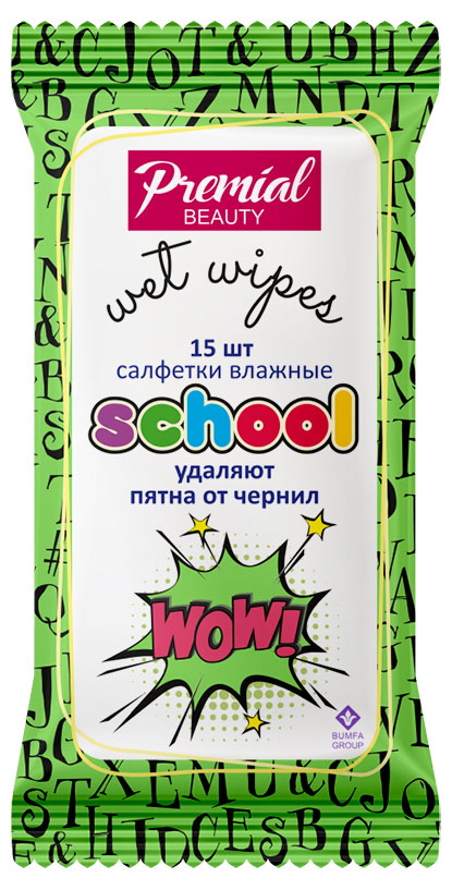 

Салфетки влажные для школьников Premial, 15 шт