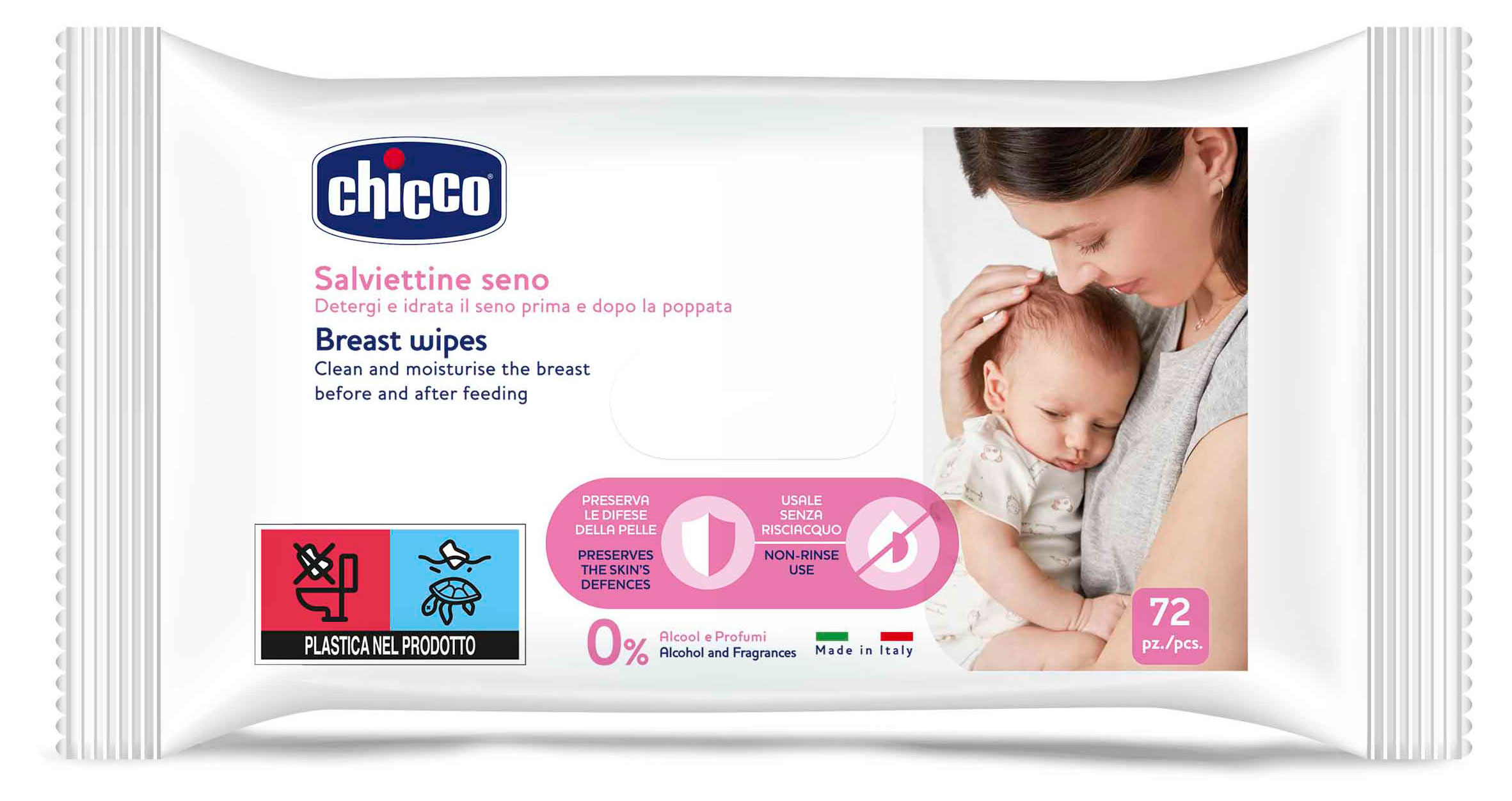Изображение товара Очищающие салфетки для груди Chicco, 72 шт - безопасный уход