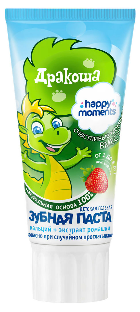 

Зубная паста гелевая детская Happy Moments Дракоша со вкусом клубники от 1 года, 60 мл