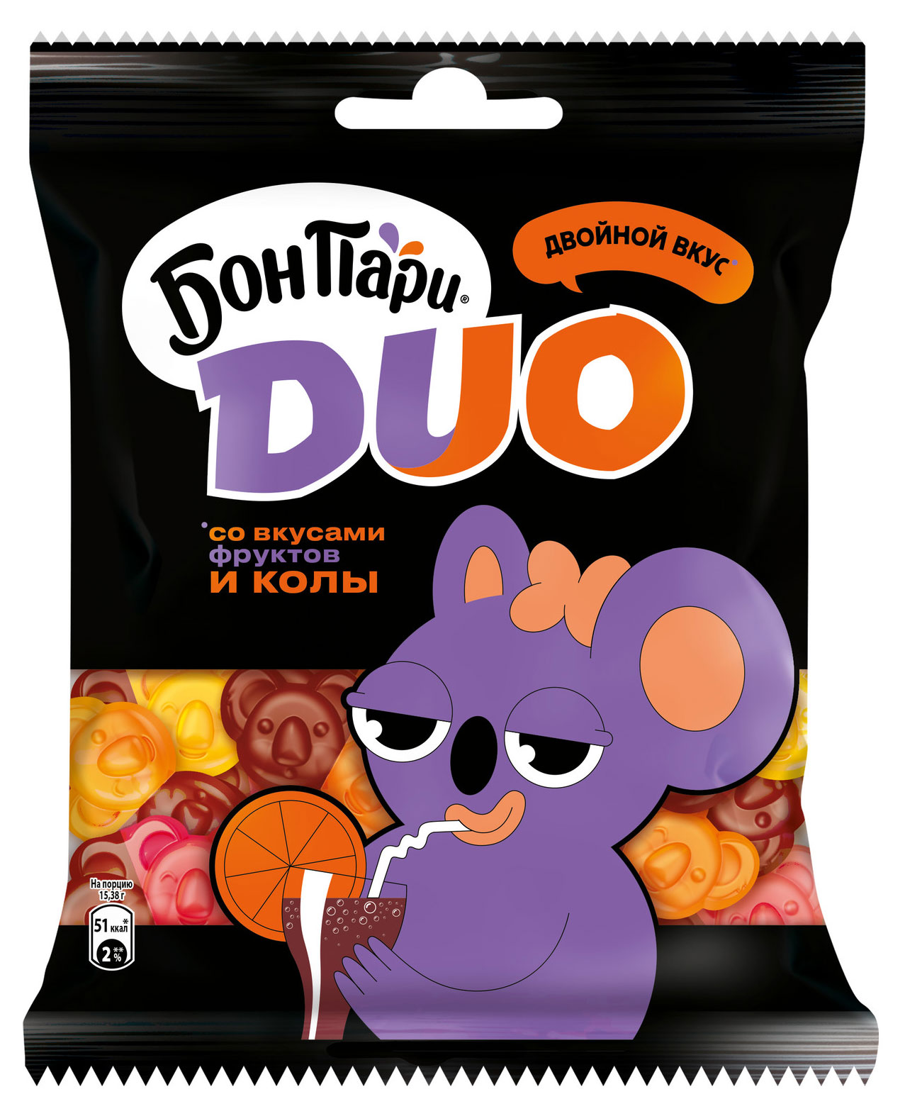 

Мармелад жевательный Бон Пари DUO со вкусами фруктов и колы, 100 г