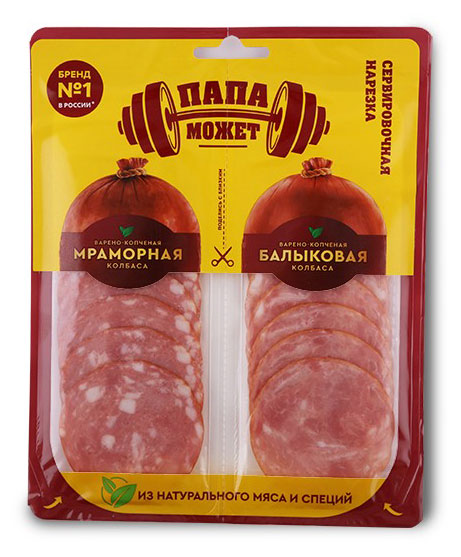 

Колбаса варено-копченая Папа Может Мраморная и Балыковая, 90 г