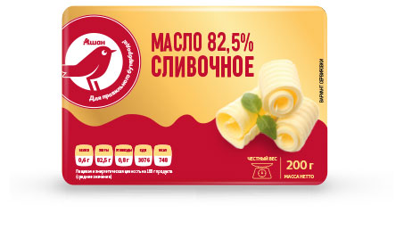 

Масло сливочное АШАН Красная птица Традиционное 82,5% БЗМЖ, 200 г