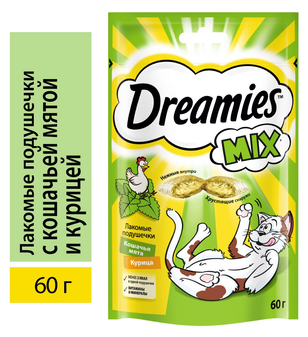 

Лакомство для кошек Dreamies Mix подушечки с мятой и курицей, 60 г