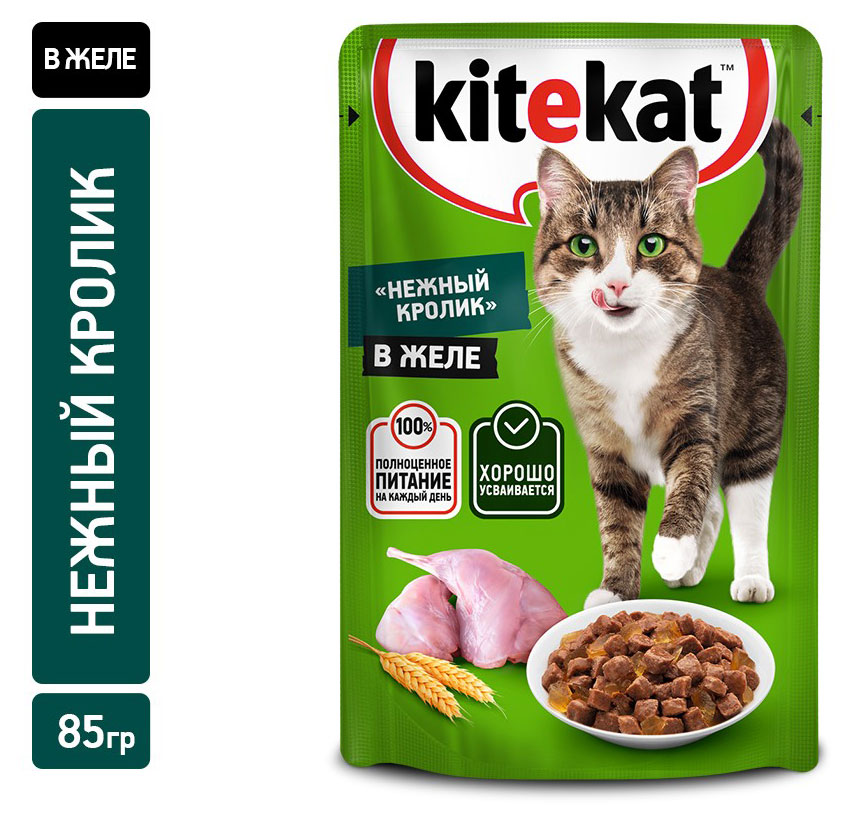 

Влажный корм для кошек Kitekat Нежный кролик в желе, 85 г