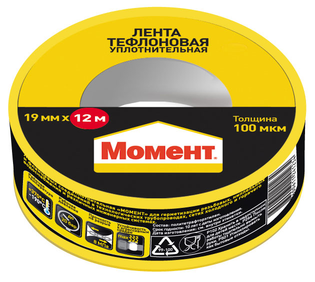

Лента тефлоновая уплотнительная Момент, 19 мм х 12 м