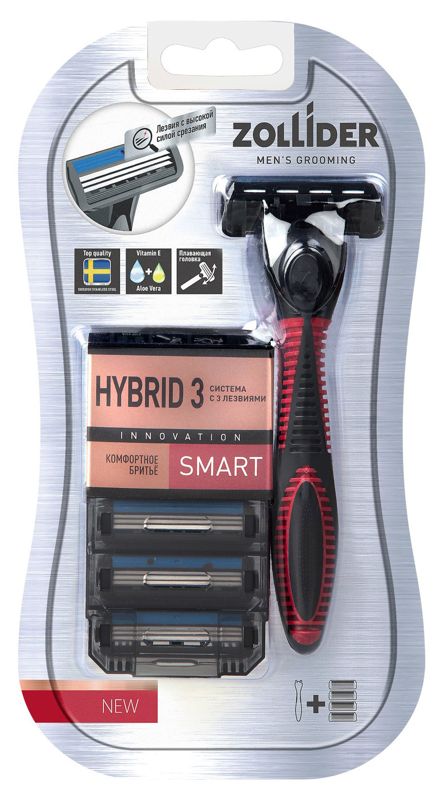 

Станок для бритья Zollider Hybrid 3 SMART 3 лезвия, 1 станок + 4 сменные кассеты